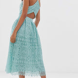 ASOS DESIGN Lace Midi Dress with Pinny Back
