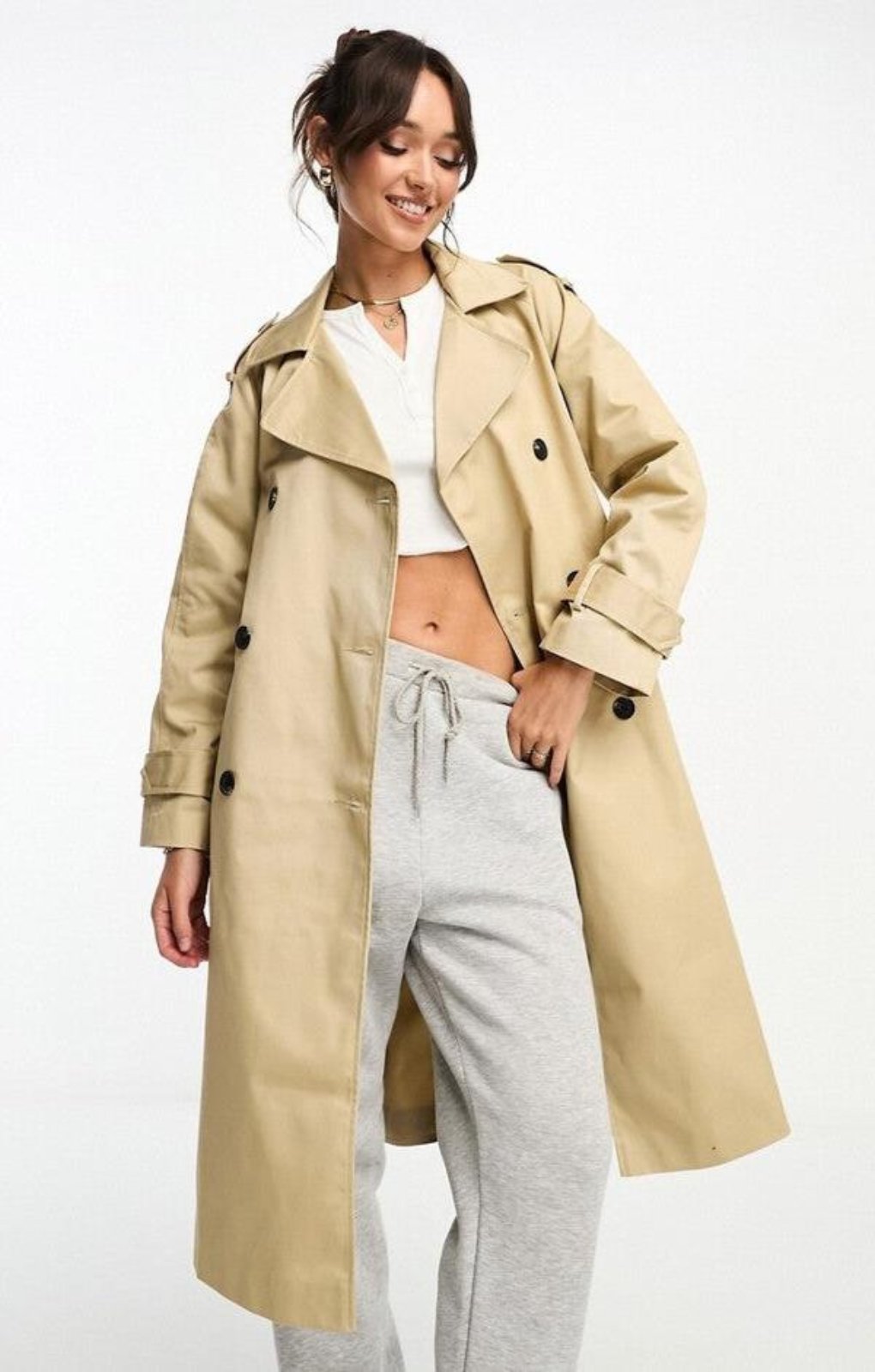 ASOS DESIGN Longline Trench Coat in Stone - Main Image