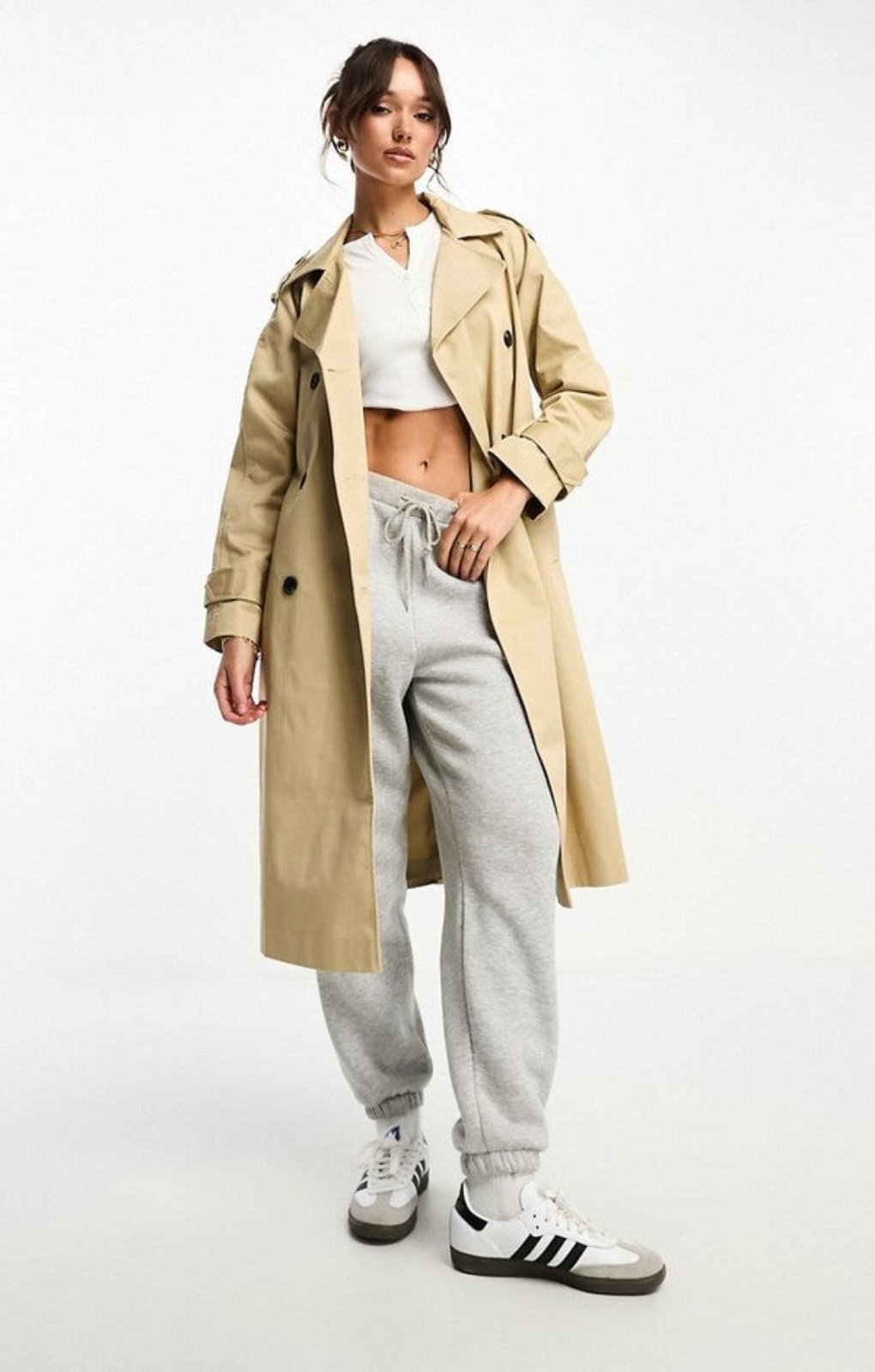 ASOS DESIGN Longline Trench Coat in Stone