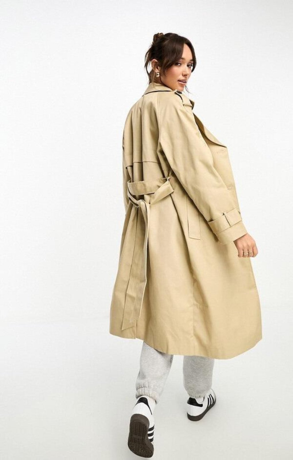 ASOS DESIGN Longline Trench Coat in Stone