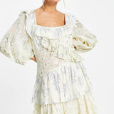Asos Design Metallic Jacquard Square Neck Ruffle Mini Dress In Gold And Silver