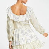 Asos Design Metallic Jacquard Square Neck Ruffle Mini Dress In Gold And Silver
