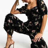 Asos Design Milkmaid Jumpsuit In Floral Print