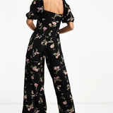 Asos Design Milkmaid Jumpsuit In Floral Print