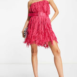 Asos Design Mini Bandeau Dress In Shredded Chiffon With Belt Detail In Pink