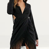 ASOS DESIGN Mini Fringe Detail Tux Dress