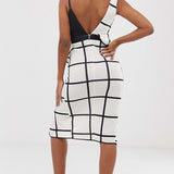 ASOS DESIGN Mono Grid Check Waterfall Peplum Dress