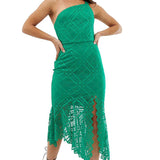ASOS DESIGN One Shoulder Grid Lace Midi Dress