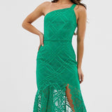 ASOS DESIGN One Shoulder Grid Lace Midi Dress