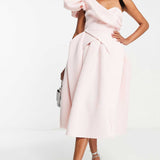 Asos Design One Shoulder Origami Midi Prom Dress In Blush