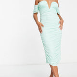 Asos Design Petite Bandeau Mesh Midi Dress In Mint