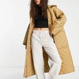 Asos Design Petite Longline Quilted Coat In Camel