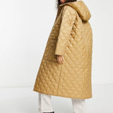 Asos Design Petite Longline Quilted Coat In Camel