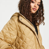 Asos Design Petite Longline Quilted Coat In Camel