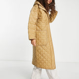 Asos Design Petite Longline Quilted Coat In Camel