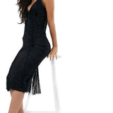 ASOS DESIGN Petite Midi Dress in All-Over Fringe