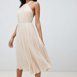 ASOS DESIGN Pleated Bodice Halter Midi Dress