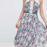 ASOS DESIGN Pleated Midi Dress in Bright Pattern