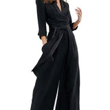 ASOS DESIGN Plunge Tux Jumpsuit with Wide Leg