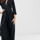 ASOS DESIGN Plunge Tux Jumpsuit with Wide Leg