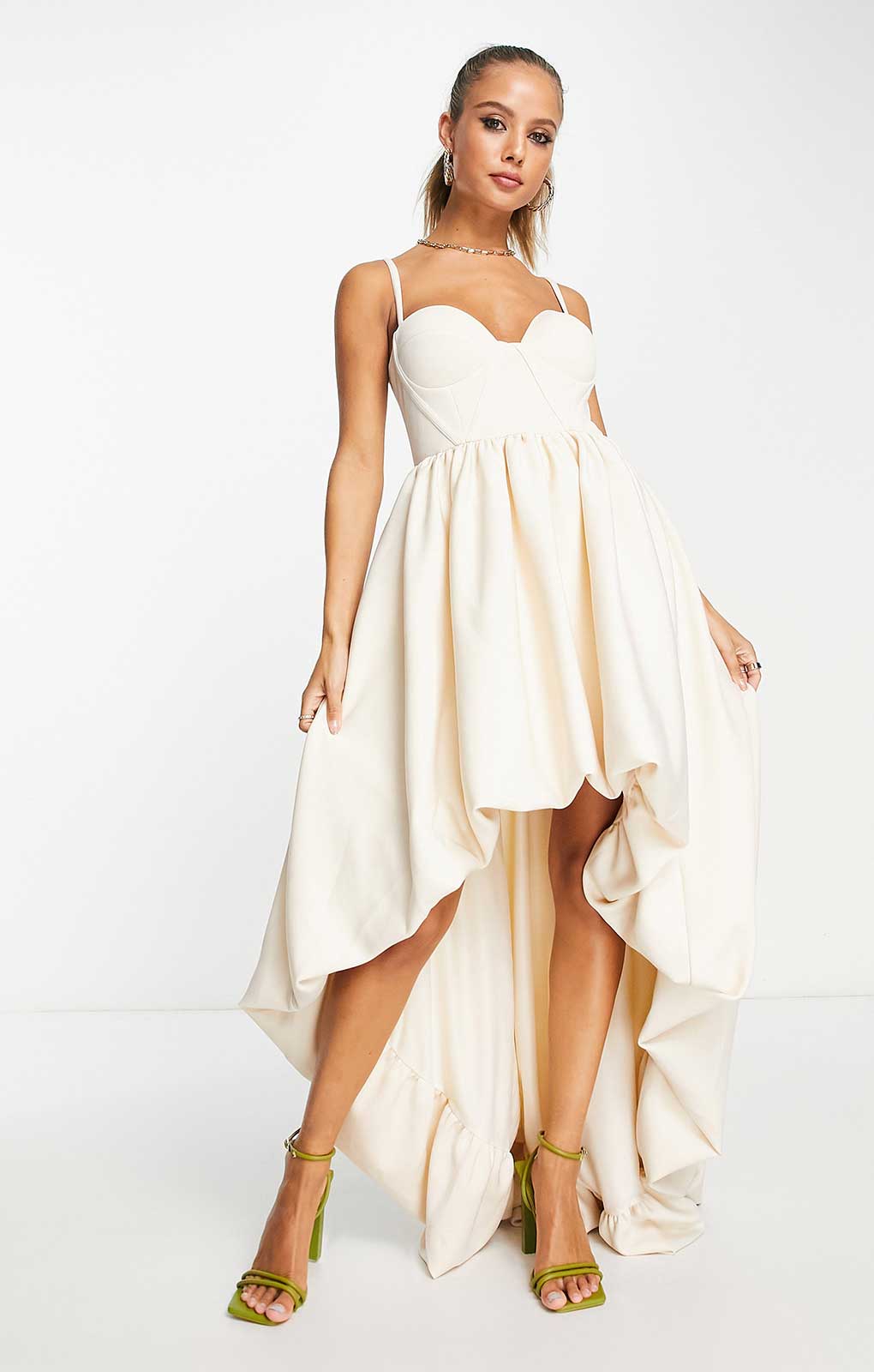 Asos Design Premium Corset Bubble High Low Hem Maxi Dress In Cream