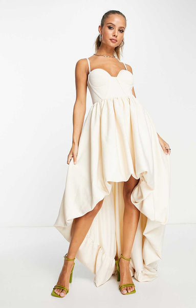 Rent Asos Design Premium Corset Bubble High Low Hem Maxi Dress In Cream