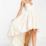 Asos Design Premium Corset Bubble High Low Hem Maxi Dress In Cream