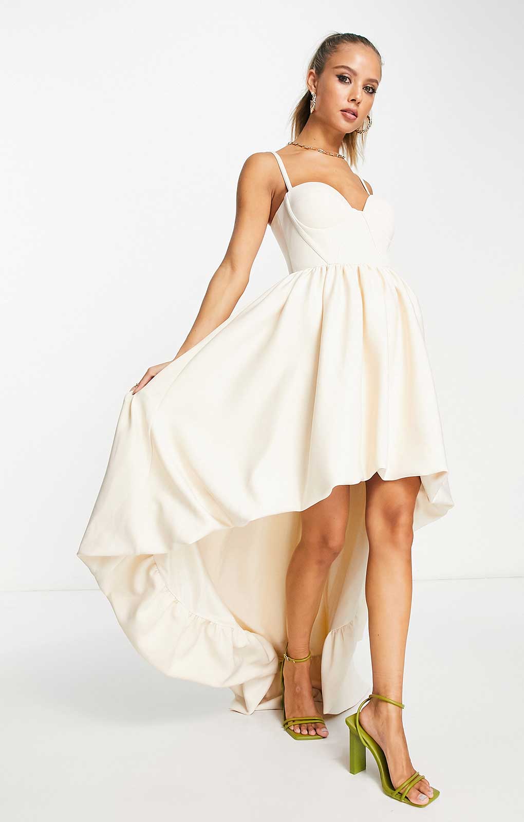Asos Design Premium Corset Bubble High Low Hem Maxi Dress In Cream