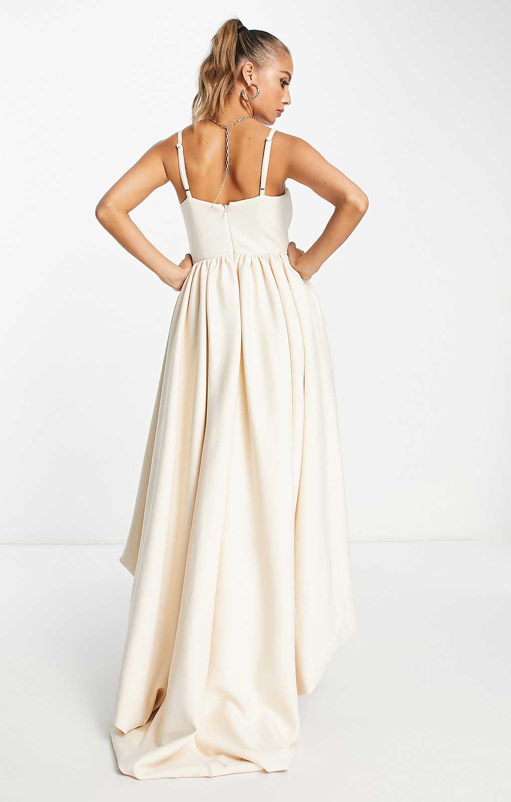 Asos Design Premium Corset Bubble High Low Hem Maxi Dress In Cream