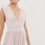 ASOS DESIGN Premium Lace Insert Pleated Dress