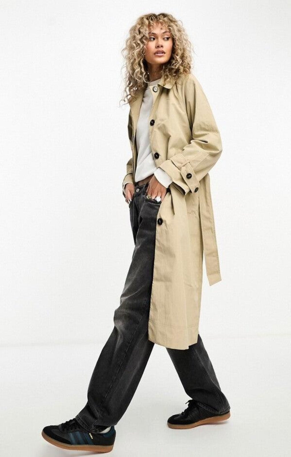 ASOS DESIGN Premium Top Collar Trench In Stone
