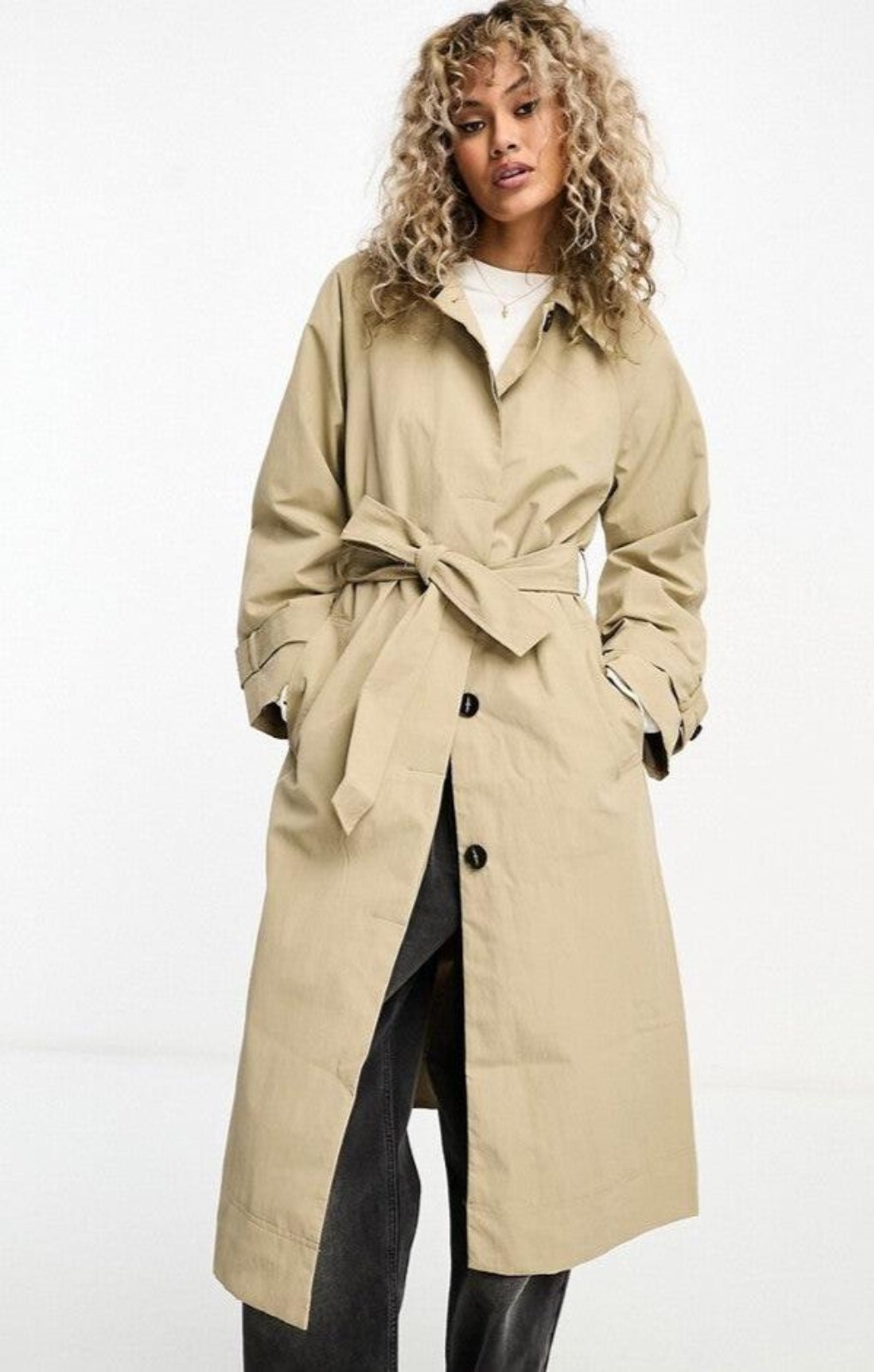 ASOS DESIGN Premium Top Collar Trench In Stone