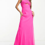Asos Design Ruched Bust Cut Out Bias Maxi Dress In Hot Pink