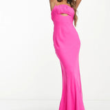 Asos Design Ruched Bust Cut Out Bias Maxi Dress In Hot Pink