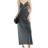 Asos Design Satin Cut Out Cami Midi Dress In Charcoal Grey