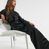 Asos Design Satin Maxi Dress With Batwing Sleeve And Wrap Waist In Black