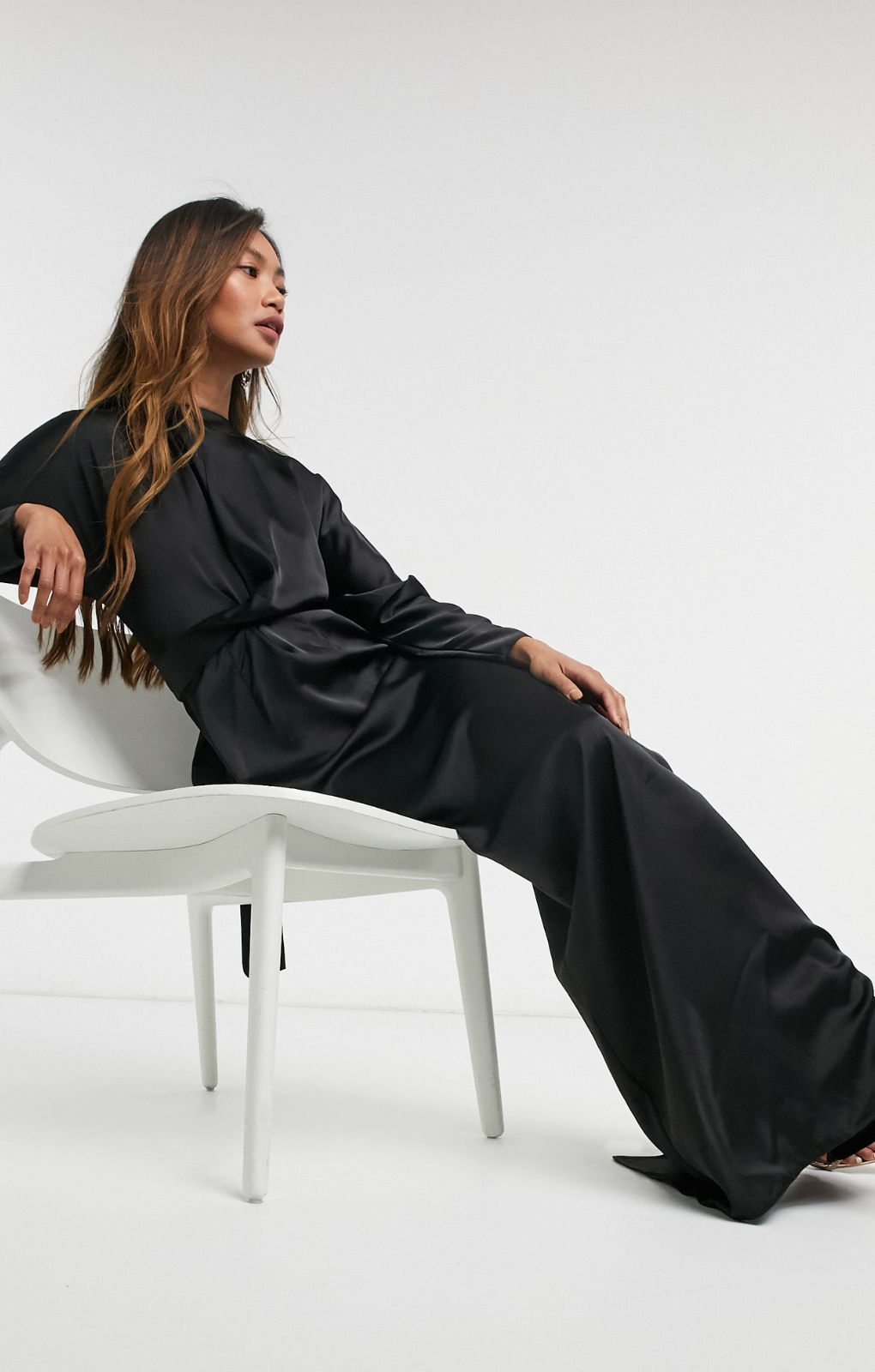 Rent Asos Design Satin Maxi Dress With Batwing Sleeve And Wrap Waist In Black Rent Asos Design Satin Maxi Dress With Batwing Sleeve And Wrap Waist In Black