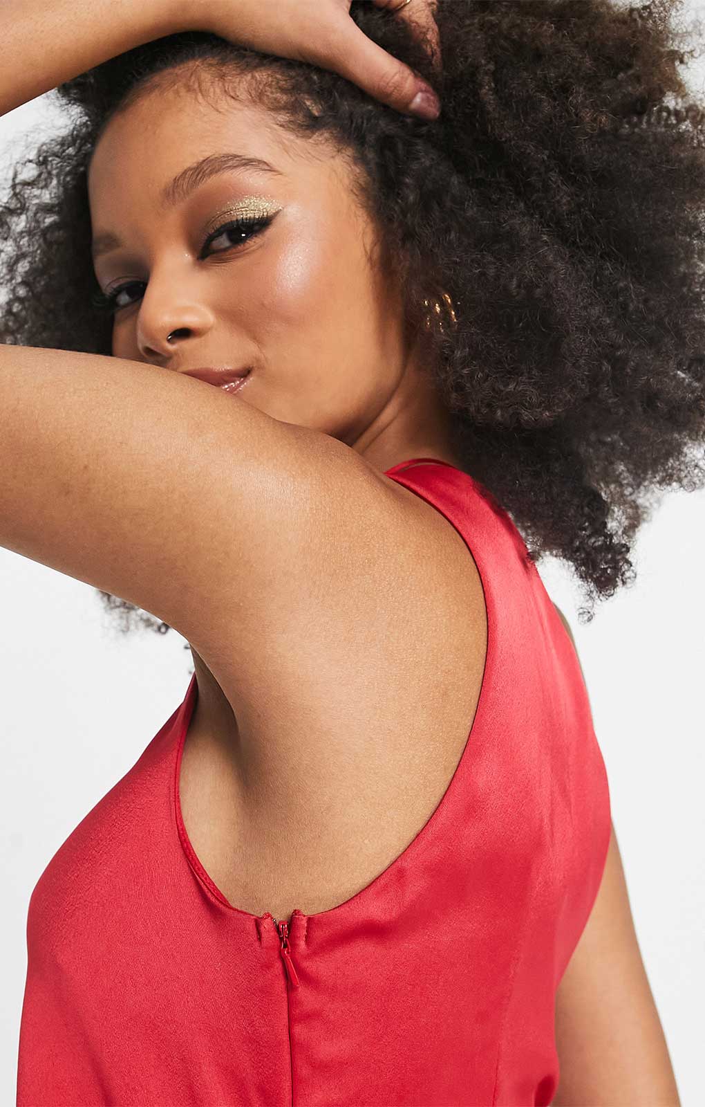 Asos Design Satin One Shoulder Drape Midi Dress In Red