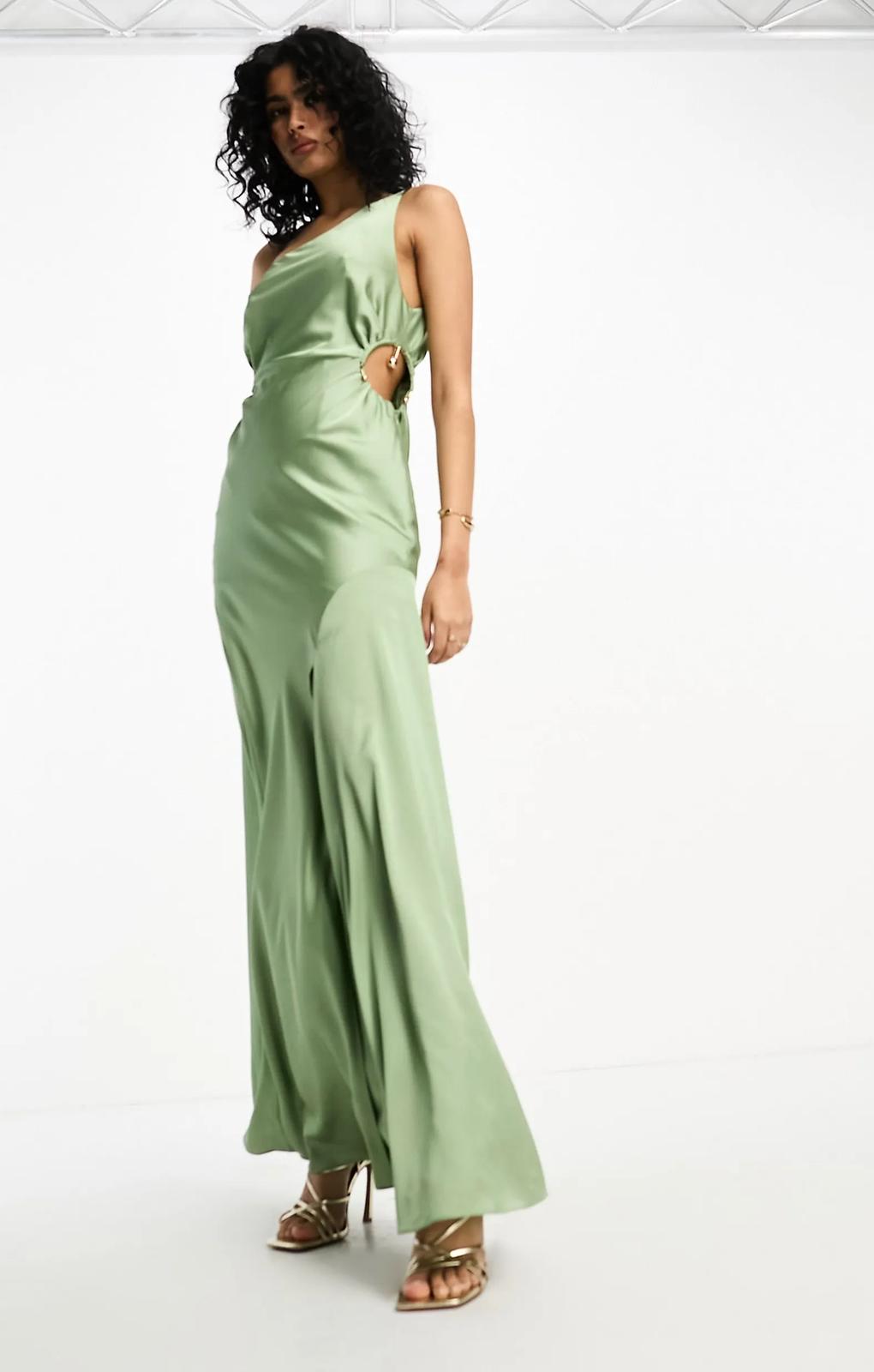 asos design extreme one shoulder satin maxi dress ASOS DESIGN Tall one shoulder asymmetric drape satin maxi dress in black