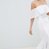ASOS DESIGN Scuba Broderie Trim Peplum Midi Dress