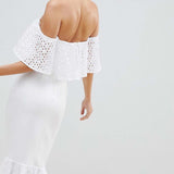 ASOS DESIGN Scuba Broderie Trim Peplum Midi Dress