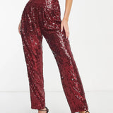 Asos Design Sequin Slouchy Trousers In Red