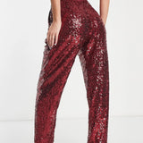 Asos Design Sequin Slouchy Trousers In Red