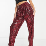 Asos Design Sequin Slouchy Trousers In Red
