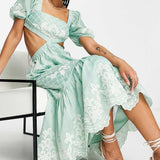 Asos Design Soft Midi Dress With Embrodiery Detail In Sage product image