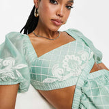 Asos Design Soft Midi Dress With Embrodiery Detail In Sage