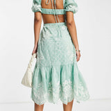 Asos Design Soft Midi Dress With Embrodiery Detail In Sage