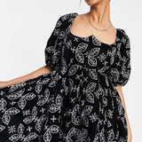 Asos Design Soft Mini Dress In Velvet Broderie With Contrast Embroidery In Black