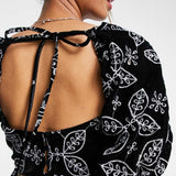 Asos Design Soft Mini Dress In Velvet Broderie With Contrast Embroidery In Black