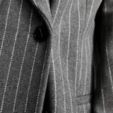 ASOS DESIGN Strong Shoulder Grandad Jacket in Grey Pinstripe product image